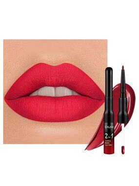 164#-Fire Bright Red 2-in-1 Waterproof Long Lasting Double-Ended Liquid Lipstick